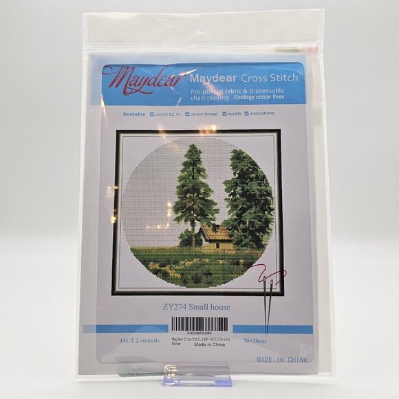 Maydear Small House Landscape Cross Stitch Kit Pre-Printed Fabric - Picture 1 of 5